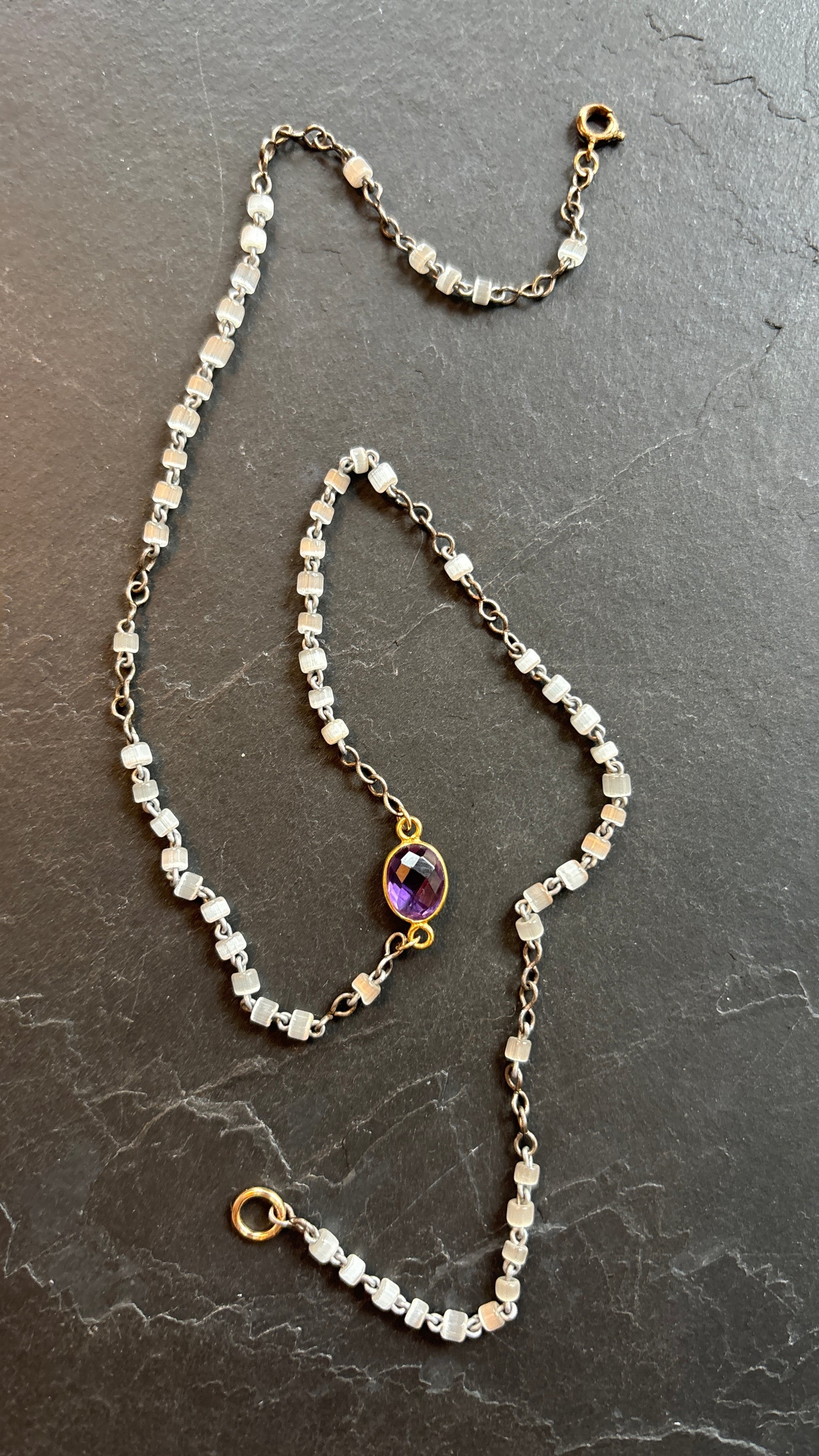 Collier chapelet pâte de verre et améthyste - blissparis