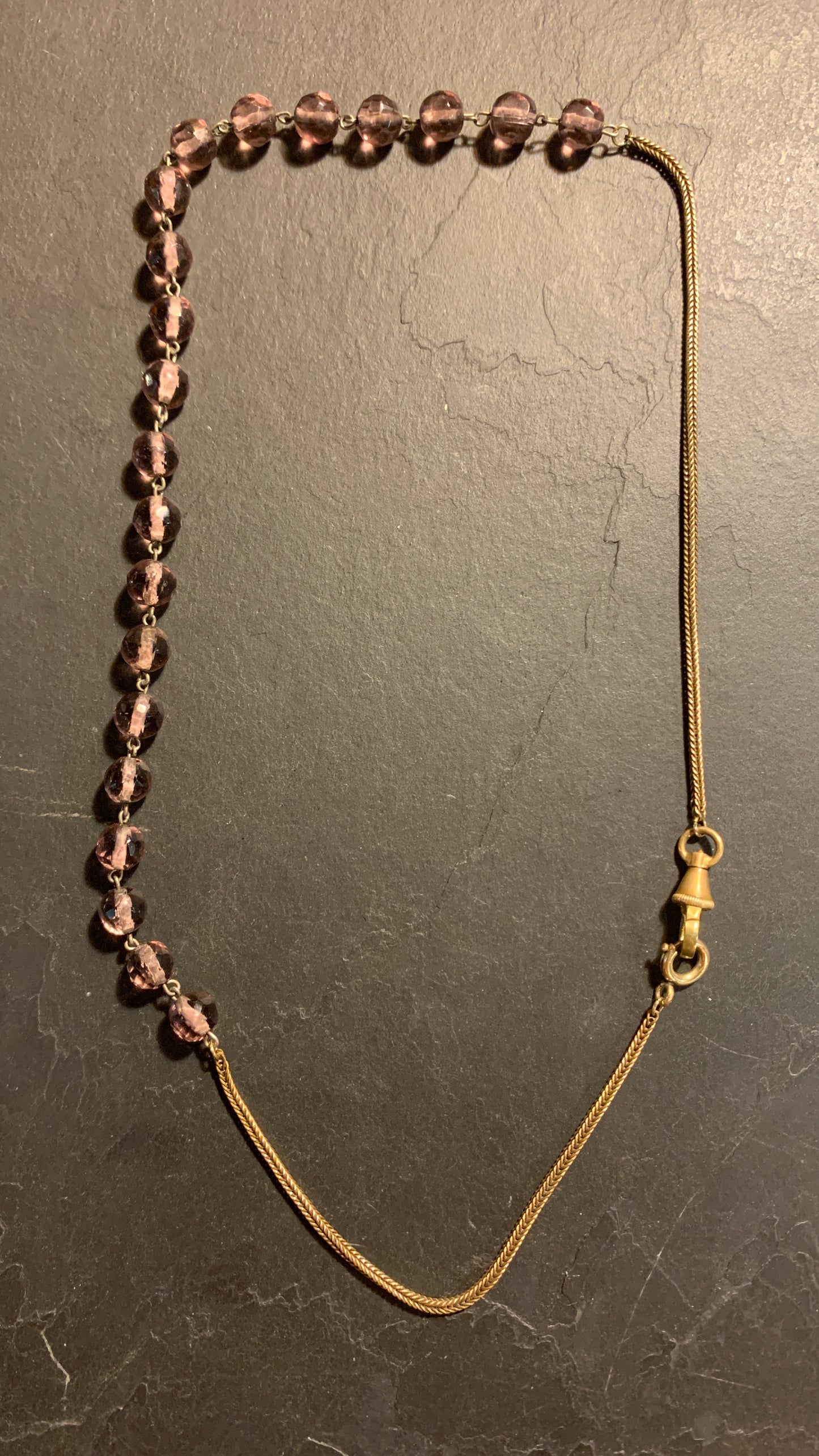 Collier chapelet mauve et chaîne de montre - blissparis