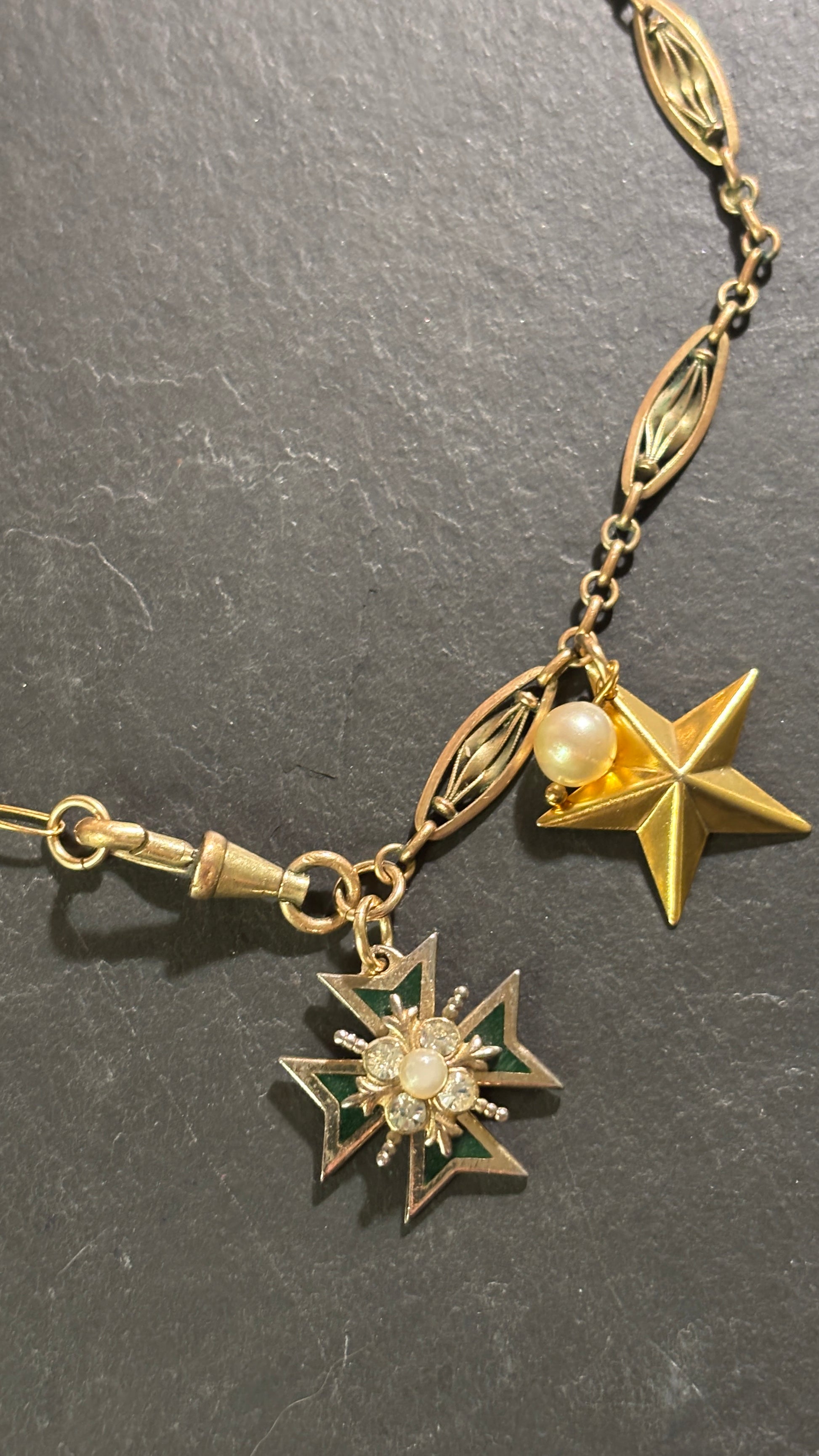 Collier chaîne de montre filigrane, Croix de Malte et étoile - blissparis