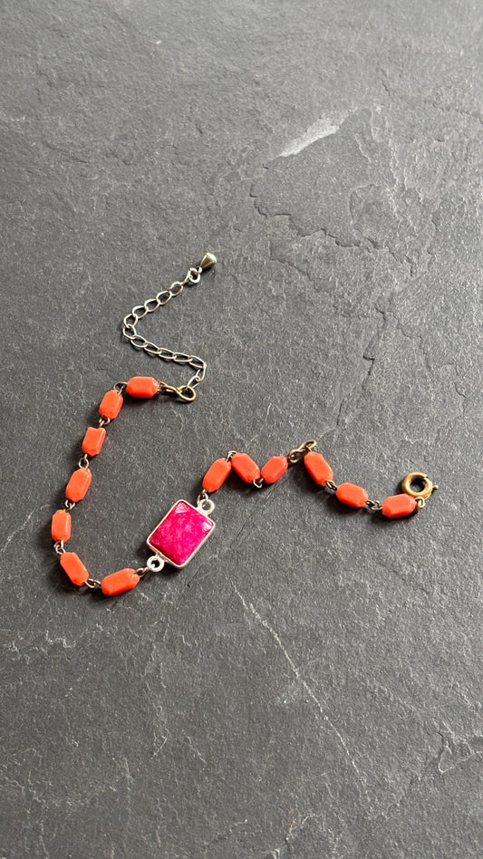 Bracelet chapelet upcyclé orange et agate rose