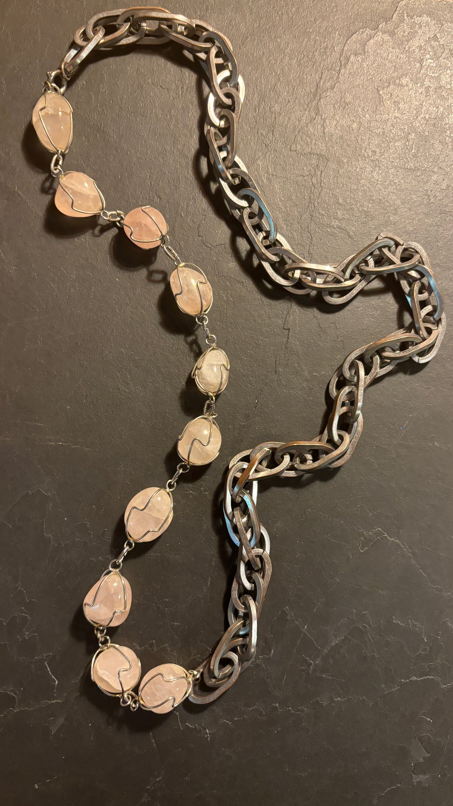 Sautoir large maille et quartz rose - blissparis