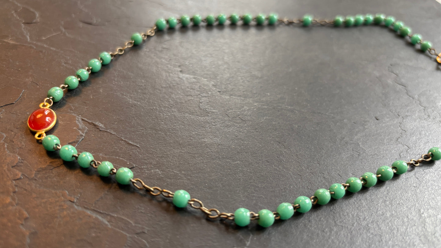 Collier chapelet résine turquoise et cornaline - blissparis