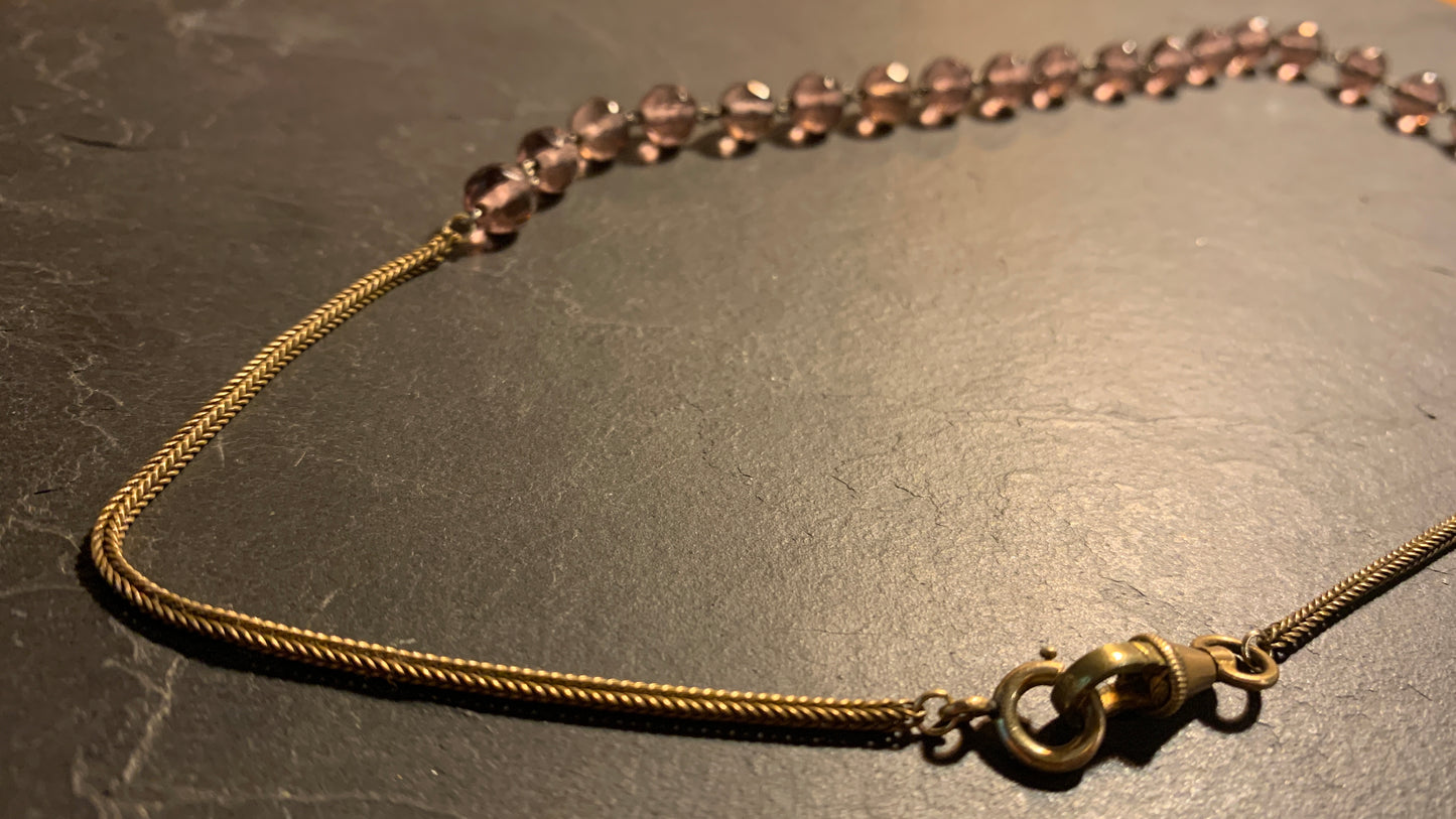 Collier chapelet mauve et chaîne de montre - blissparis