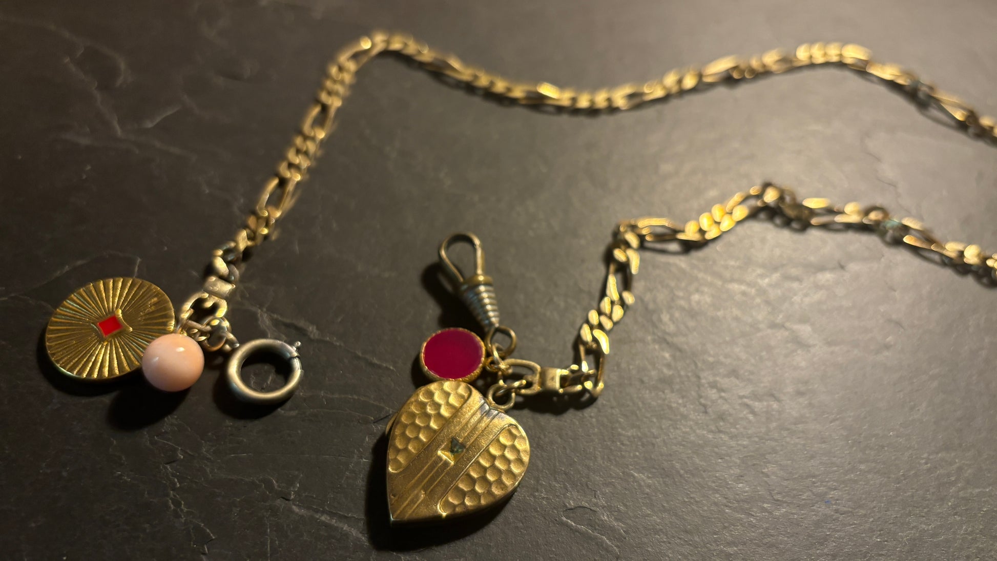 Collier gourmette, cœur à secret et agate rose - blissparis