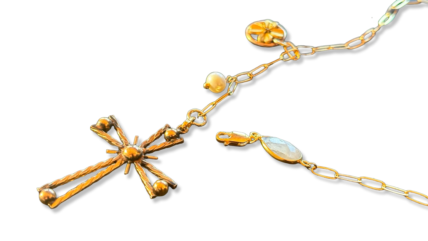 Collier lasso, Pierre de lune et Croix années 50