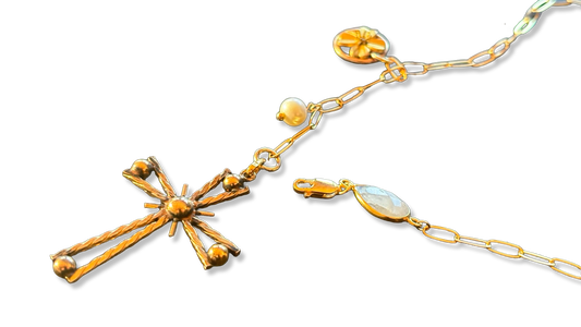 Collier lasso, Pierre de lune et Croix années 50