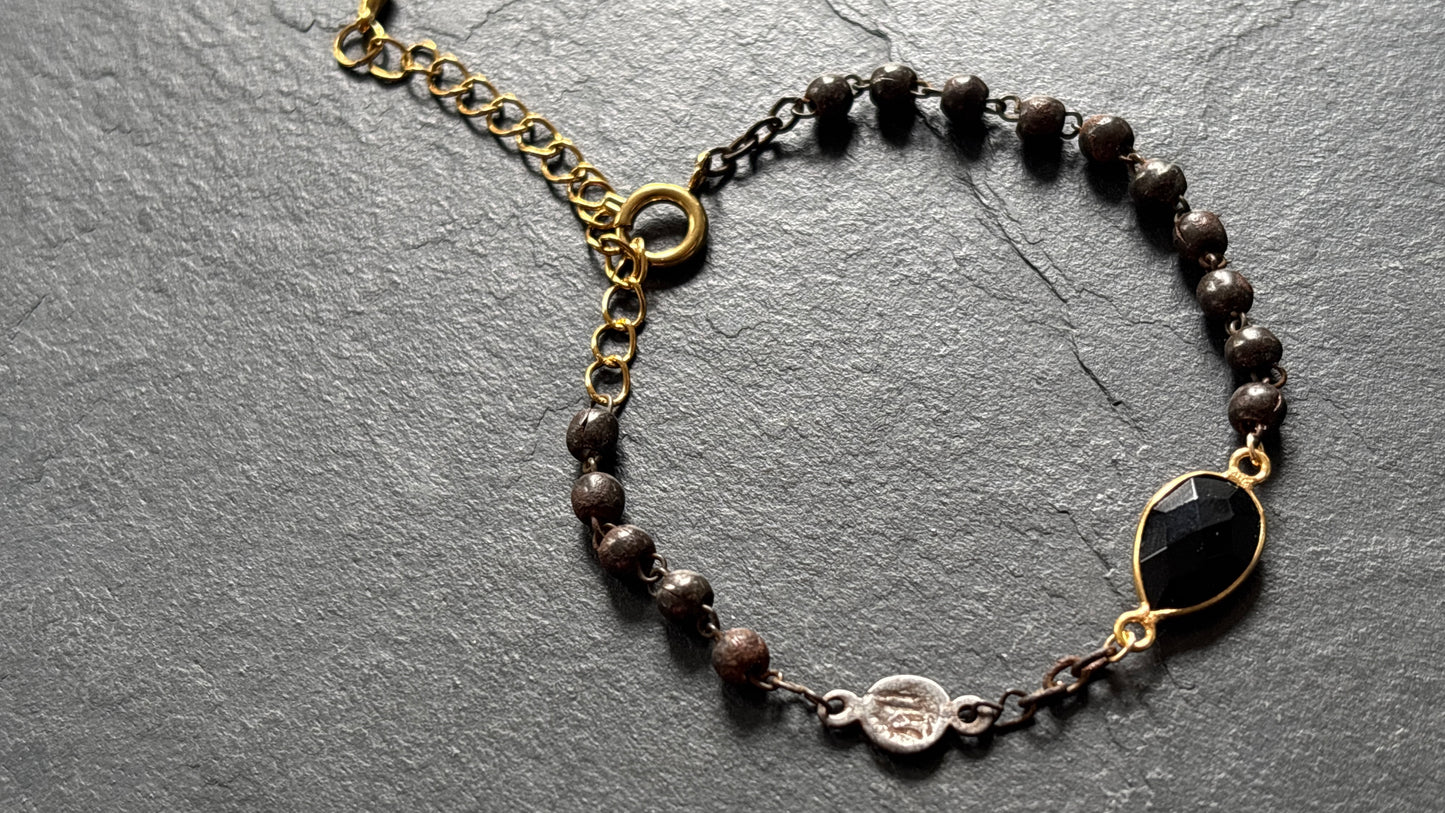 Bracelet chapelet upcyclé inox vieilli et améthyste