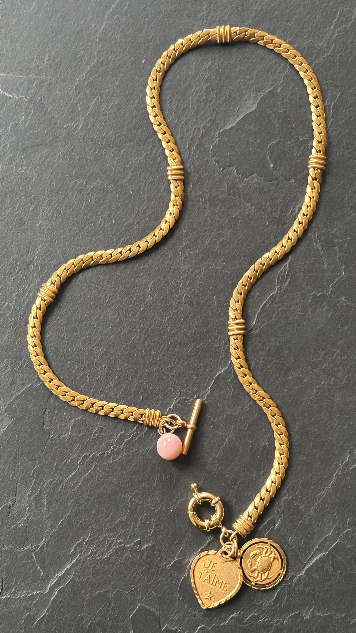 Collier plaqué or et cœur Je t’aime