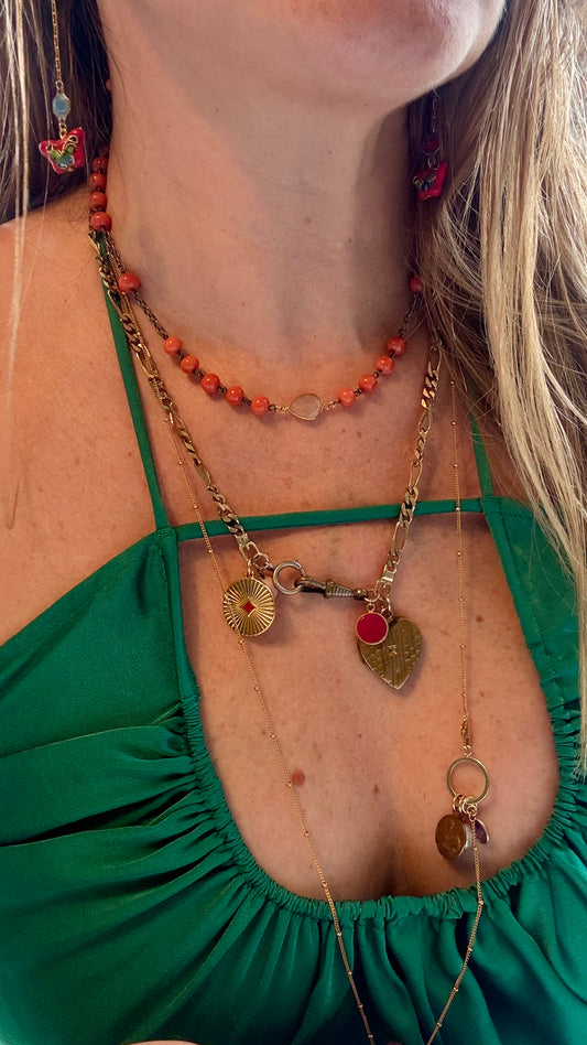 Collier gourmette, cœur à secret et agate rose - blissparis