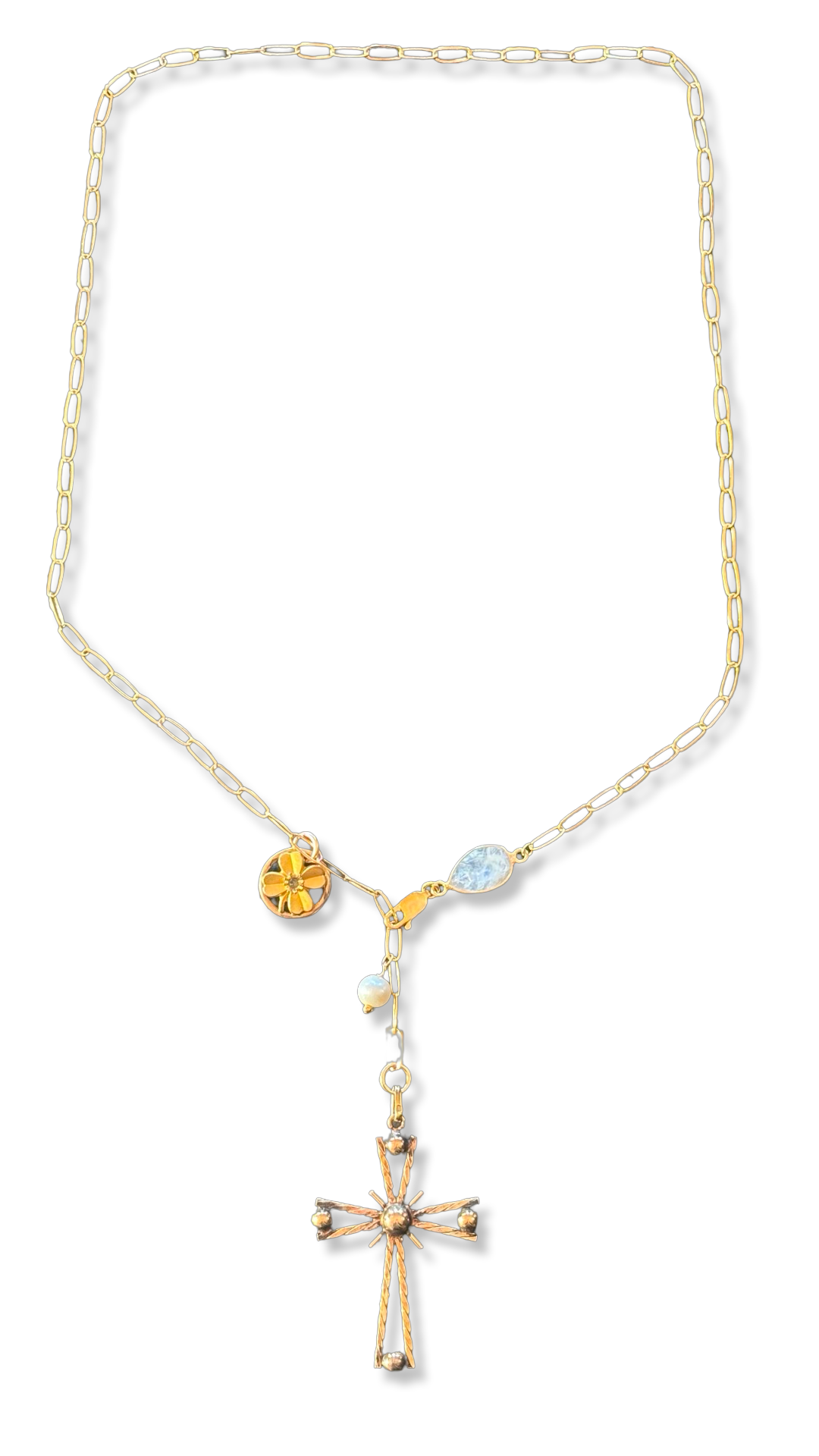 Collier lasso, Pierre de lune et Croix années 50