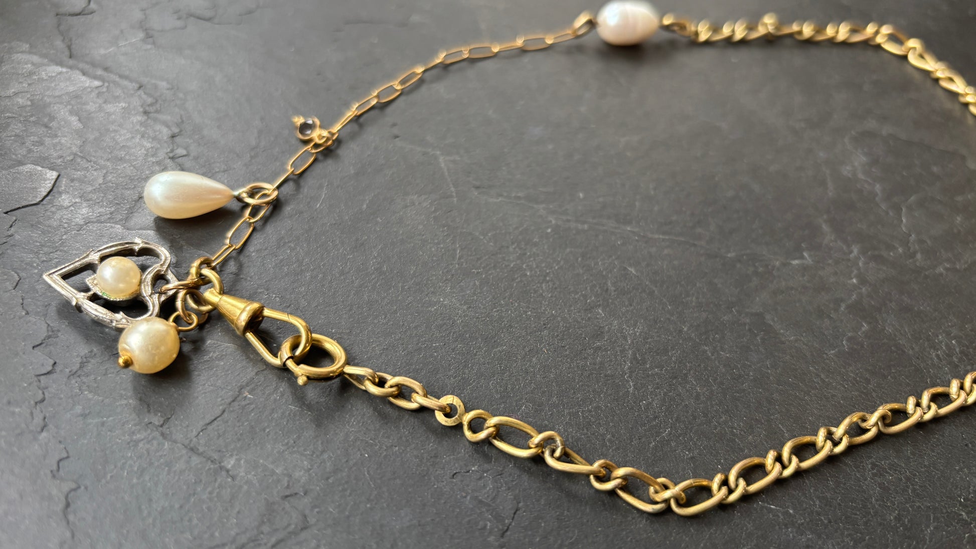 Collier chaîne de montre et perles anciennes - blissparis
