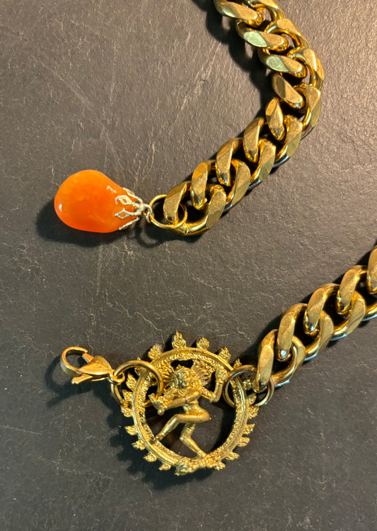 Collier gourmette, Vishnu et goutte en cornaline - blissparis