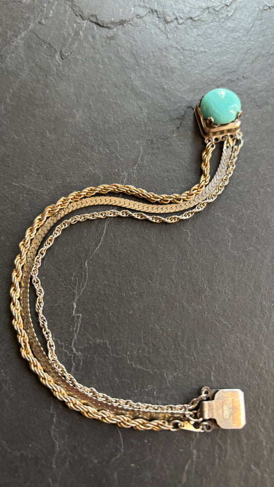 Bracelet 3 chaînes et turquoise - blissparis