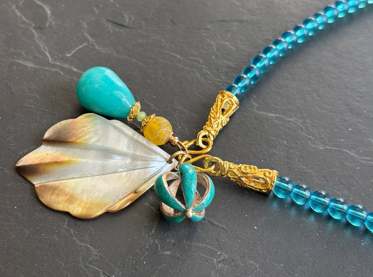 Sautoir turquoise, nacre et agate - blissparis
