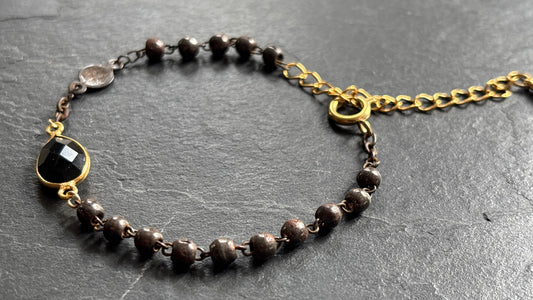 Bracelet chapelet upcyclé inox vieilli et améthyste