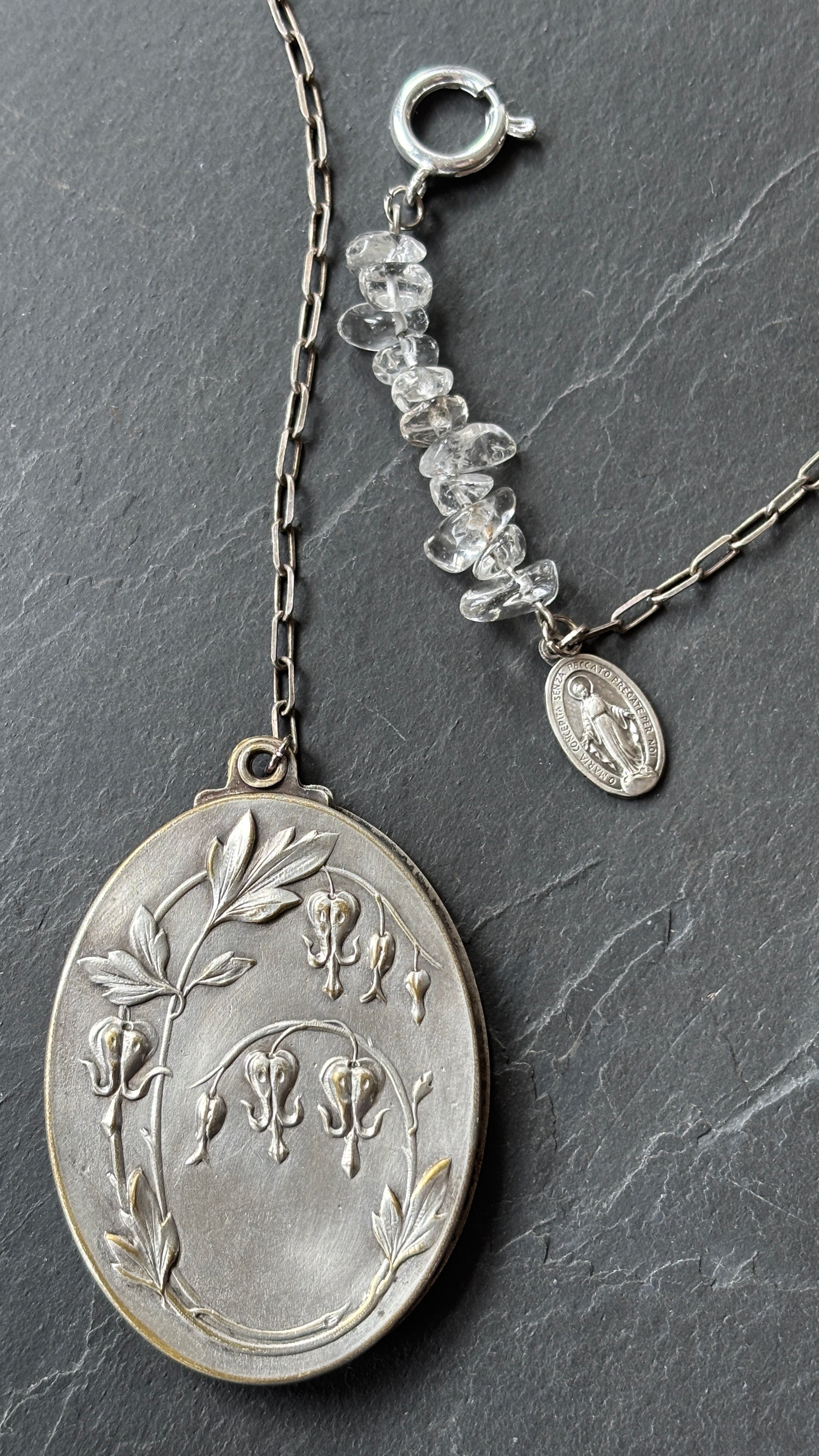 Collier lasso en argent , cristal de roche et miroir Art Nouveau - blissparis