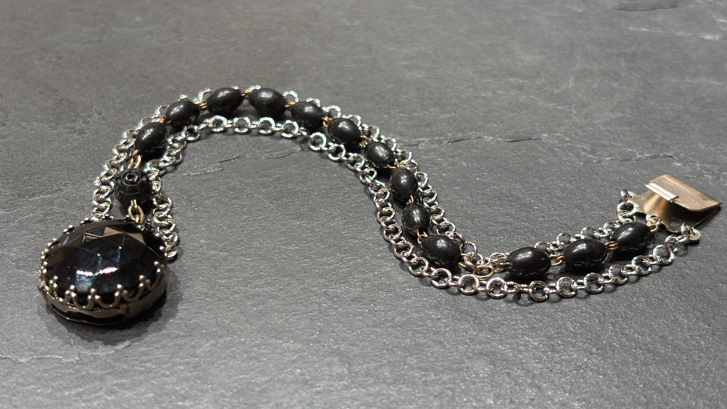 Bracelet chapelet noir et chaîne inox - blissparis