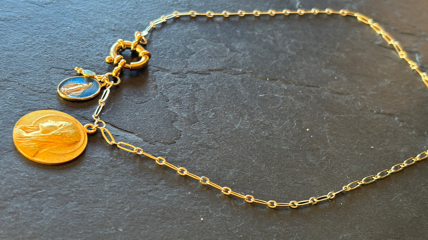 Collier Médaille Miraculeuse et Médaille de la Vierge au Voile
