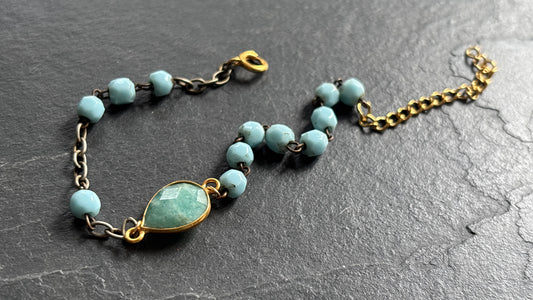 Bracelet chapelet upcyclé bleu clair et amazonite