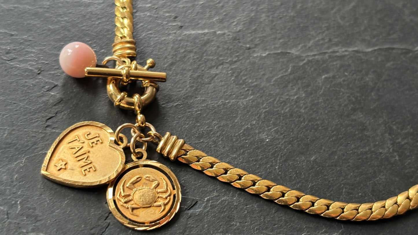 Collier plaqué or et cœur Je t’aime