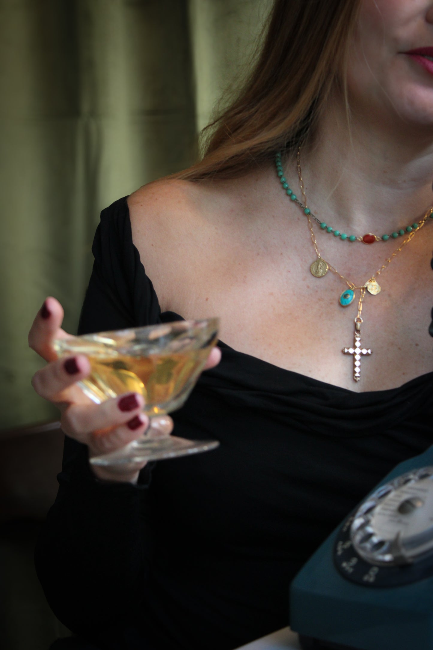 Collier chapelet résine turquoise et cornaline - blissparis