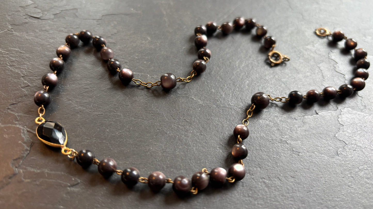 Collier chapelet en oeil de chat et onyx - blissparis