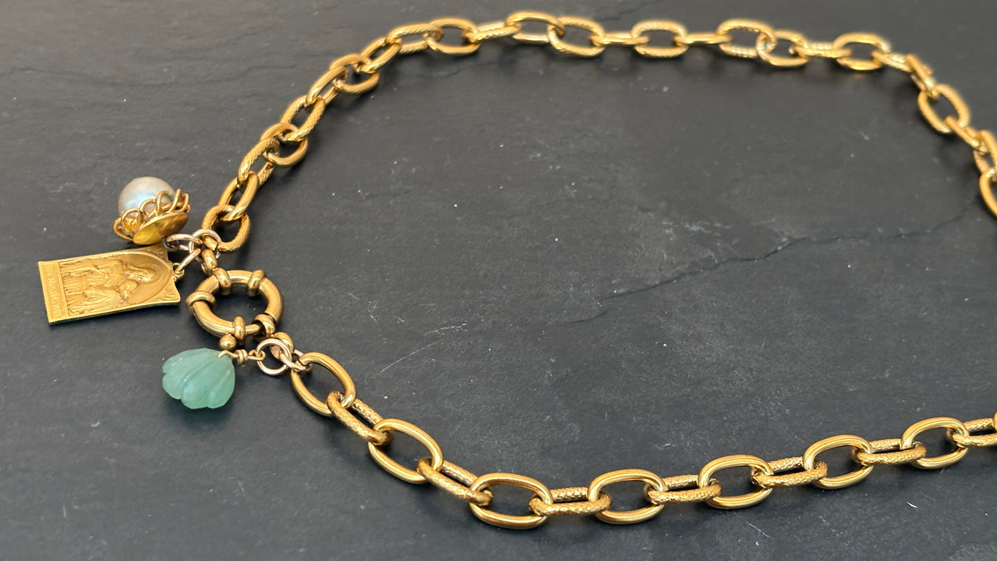 Chaîne vintage, Médaille de St Jean Baptisme, Amazonite