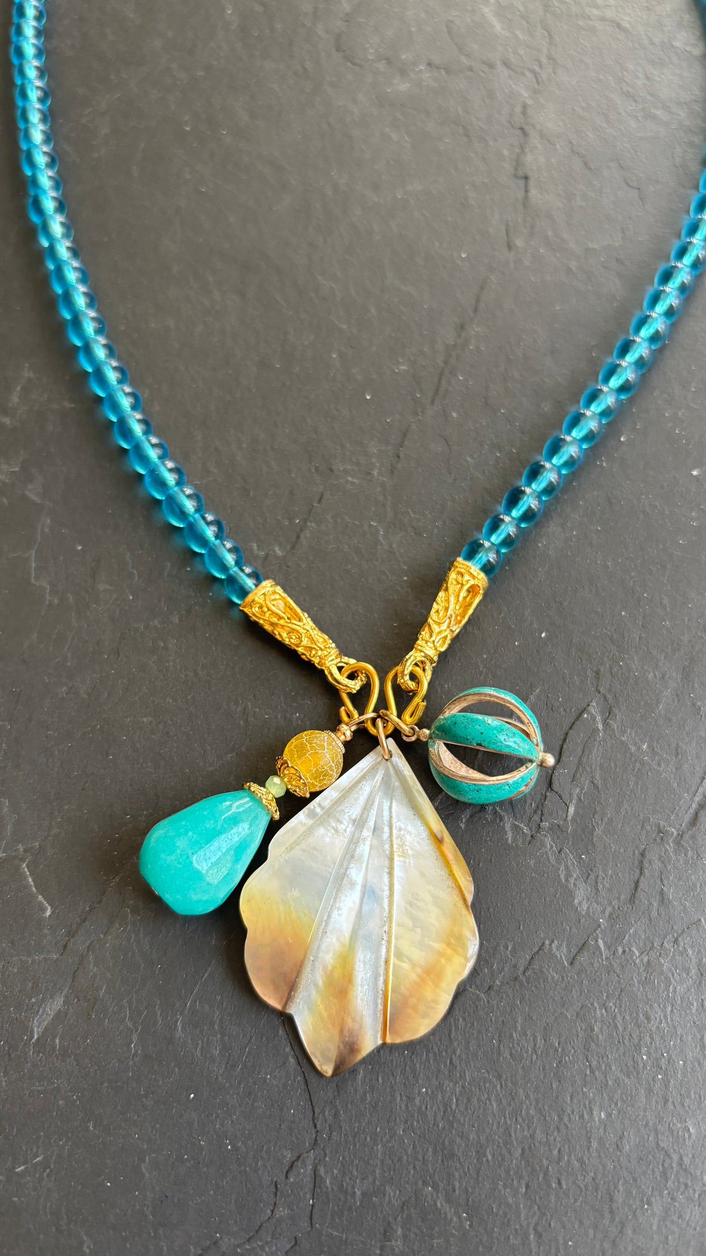 Sautoir turquoise, nacre et agate - blissparis