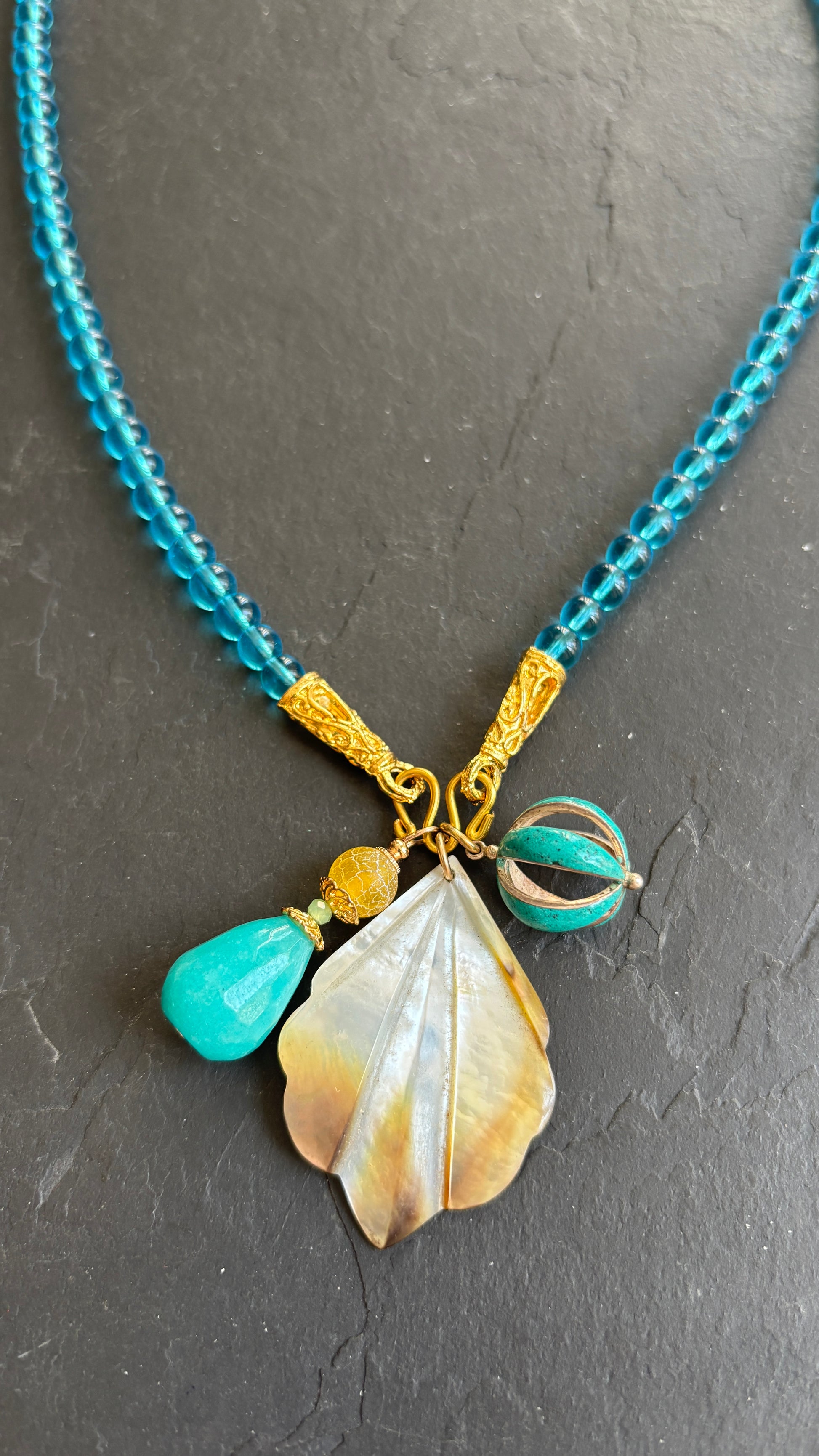 Sautoir turquoise, nacre et agate - blissparis
