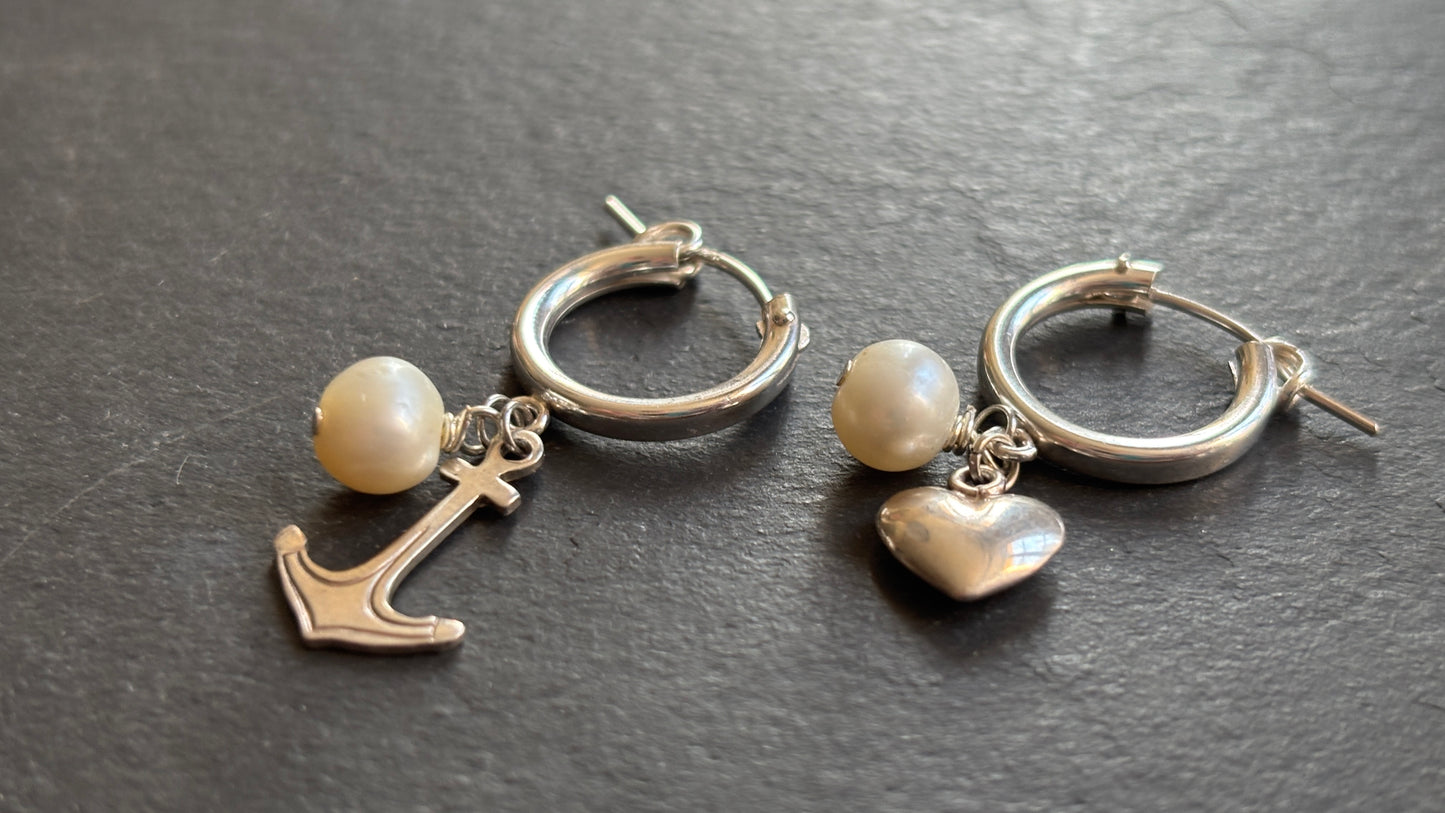 Mini créoles argent, perles et médailles - blissparis