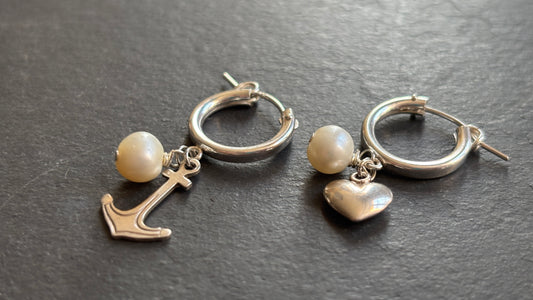 Mini créoles argent, perles et médailles - blissparis