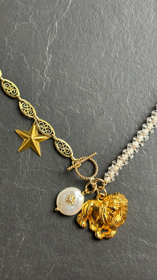 LION . Collier filigrane et perles de cristal - blissparis
