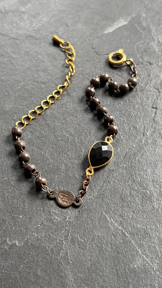 Bracelet chapelet upcyclé inox vieilli et améthyste