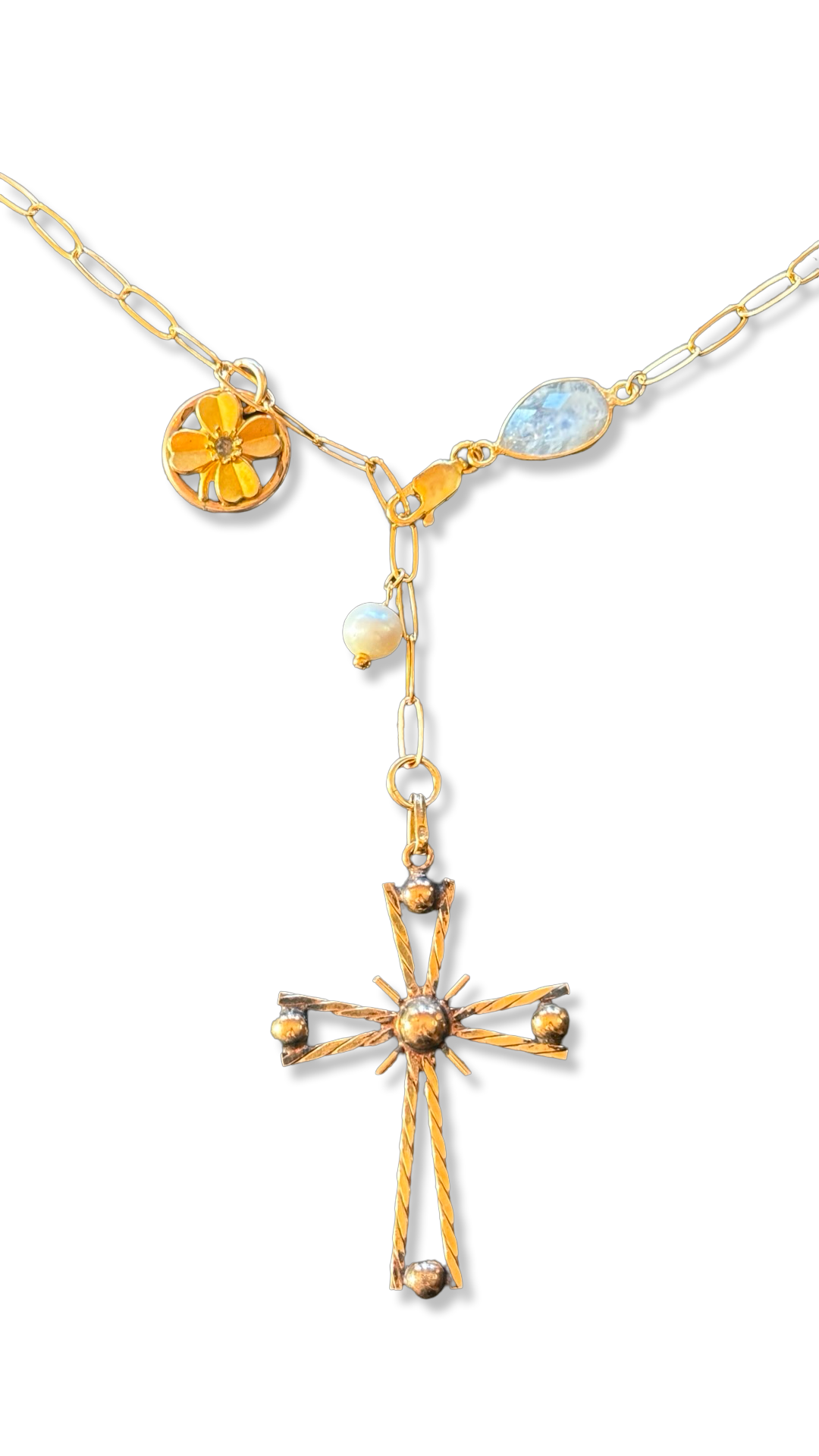 Collier lasso, Pierre de lune et Croix années 50