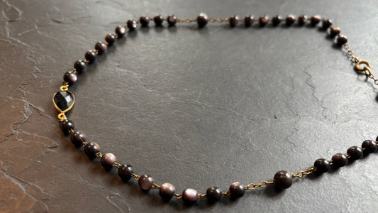 Collier chapelet en oeil de chat et onyx - blissparis