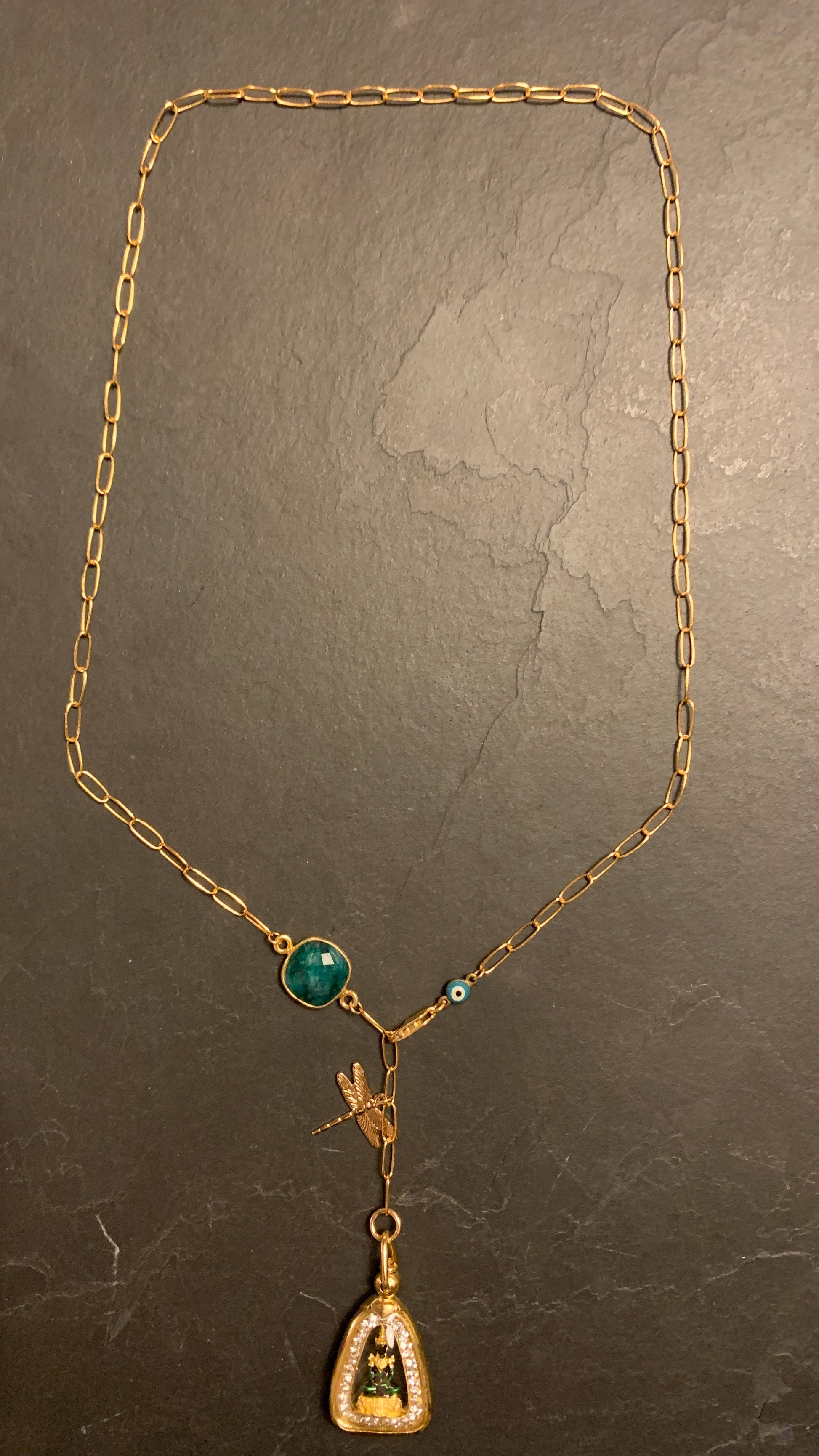 Collier Buddha Thaï, libellule et malachite - blissparis