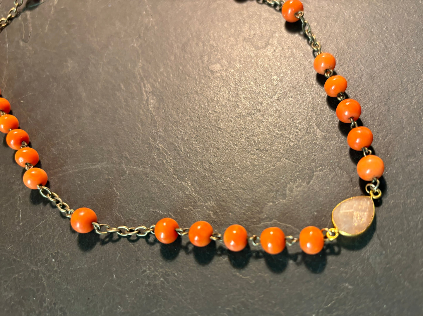 Collier chapelet ancien en corail et quartz pêche - blissparis