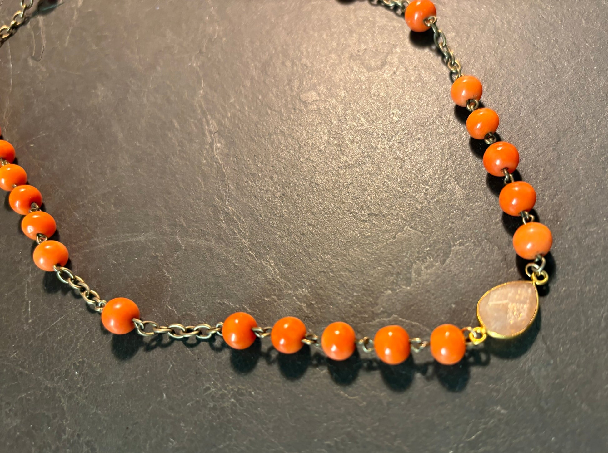 Collier chapelet ancien en corail et quartz pêche - blissparis