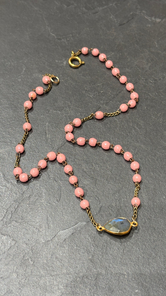 Collier chapelet rose et Labradorite