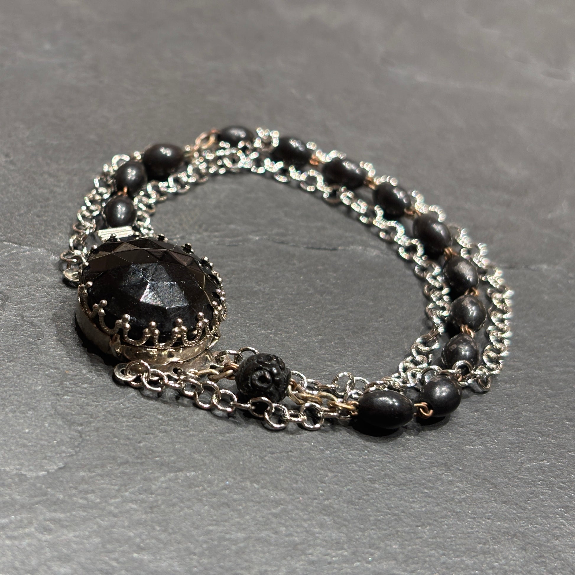 Bracelet chapelet noir et chaîne inox - blissparis