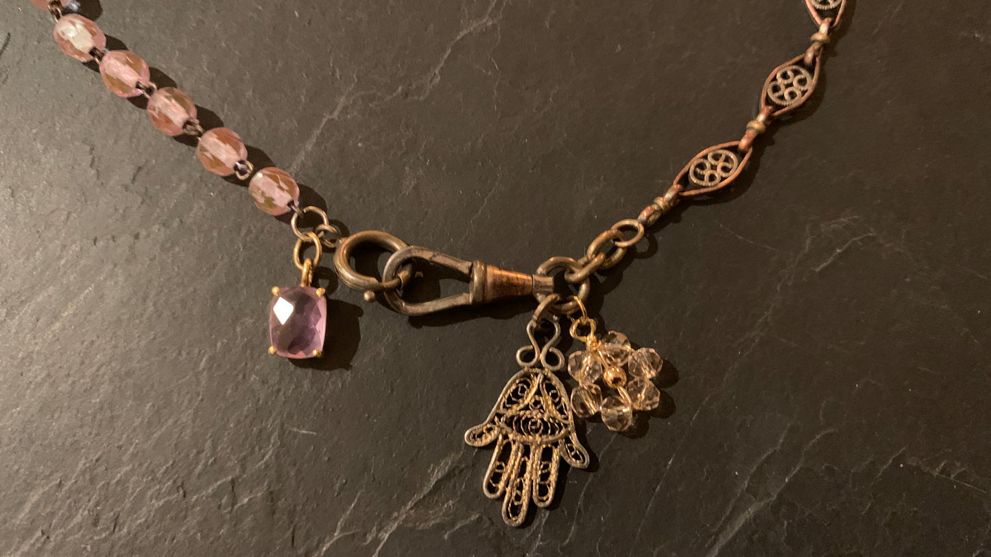 Collier filigrane, chapelet et Khamsa - blissparis