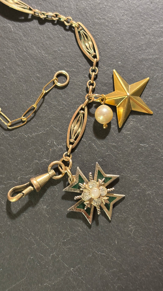 Collier chaîne de montre filigrane, Croix de Malte et étoile - blissparis