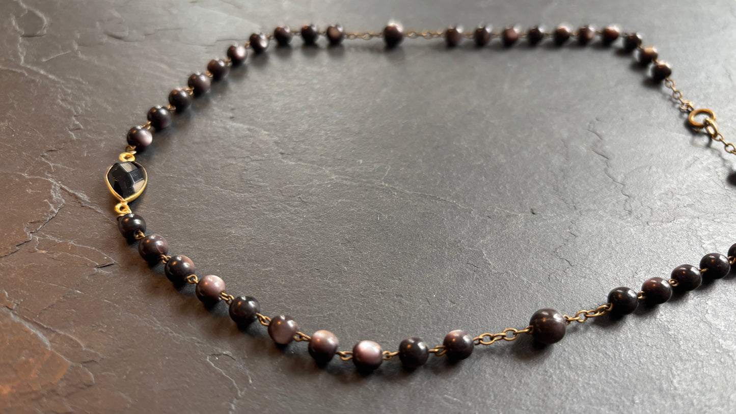 Collier chapelet en oeil de chat et onyx - blissparis