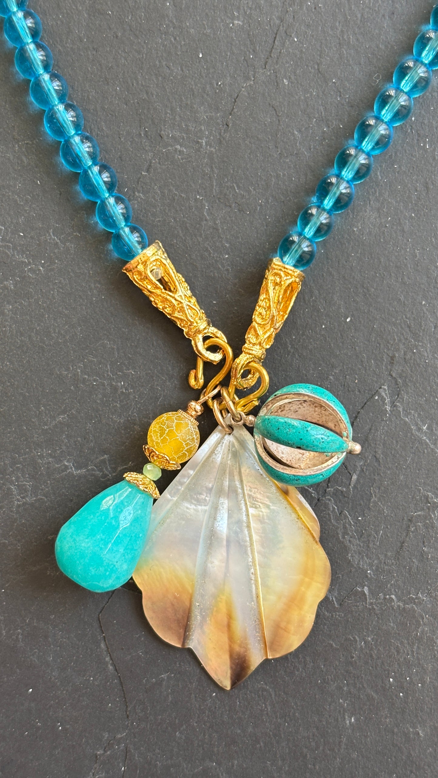 Sautoir turquoise, nacre et agate - blissparis