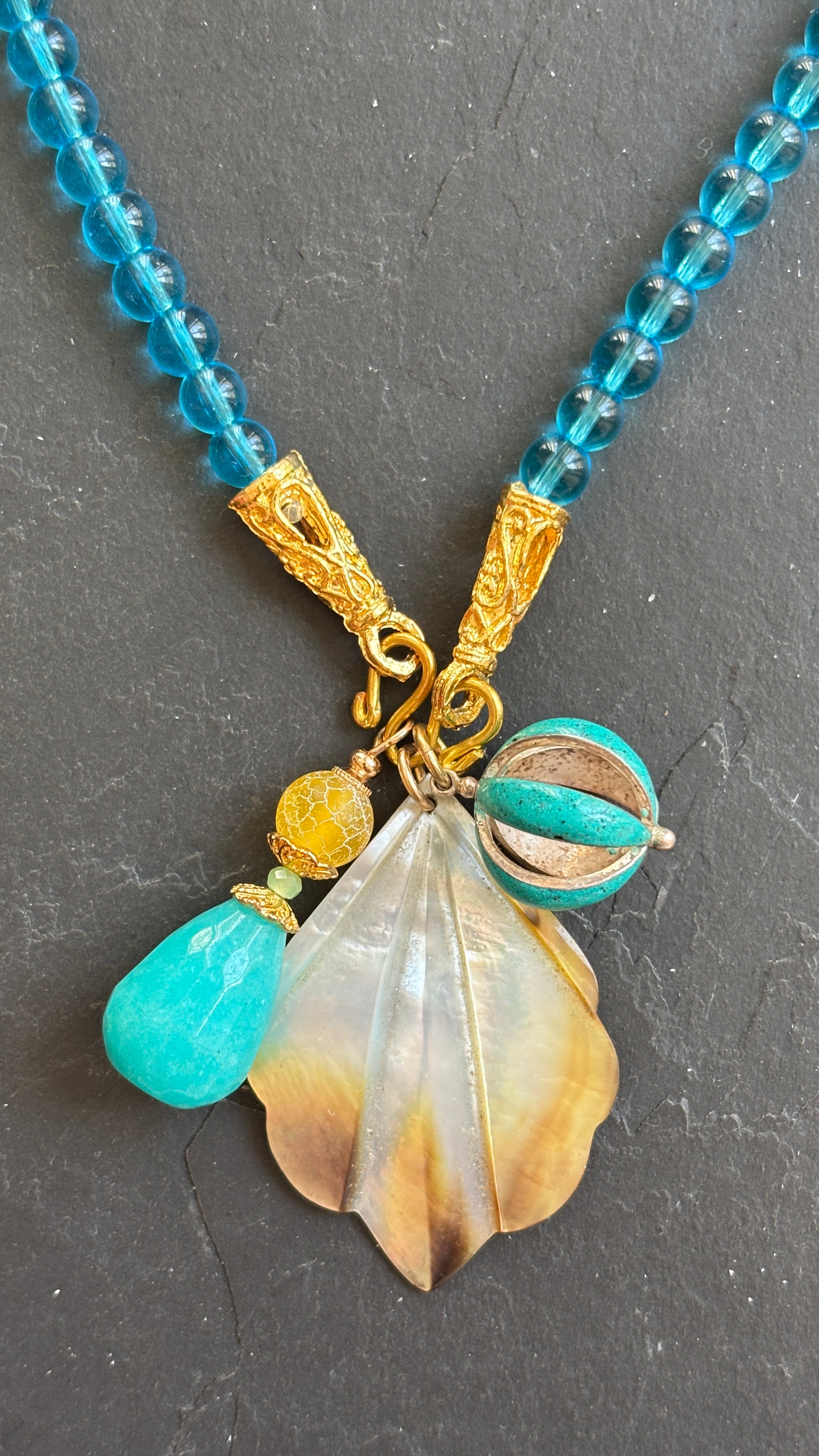 Sautoir turquoise, nacre et agate - blissparis