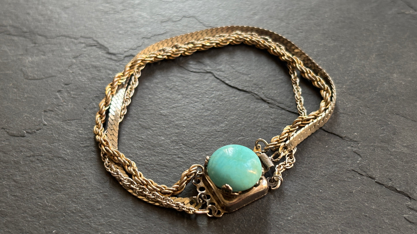 Bracelet 3 chaînes et turquoise - blissparis