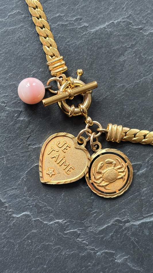 Collier plaqué or et cœur Je t’aime