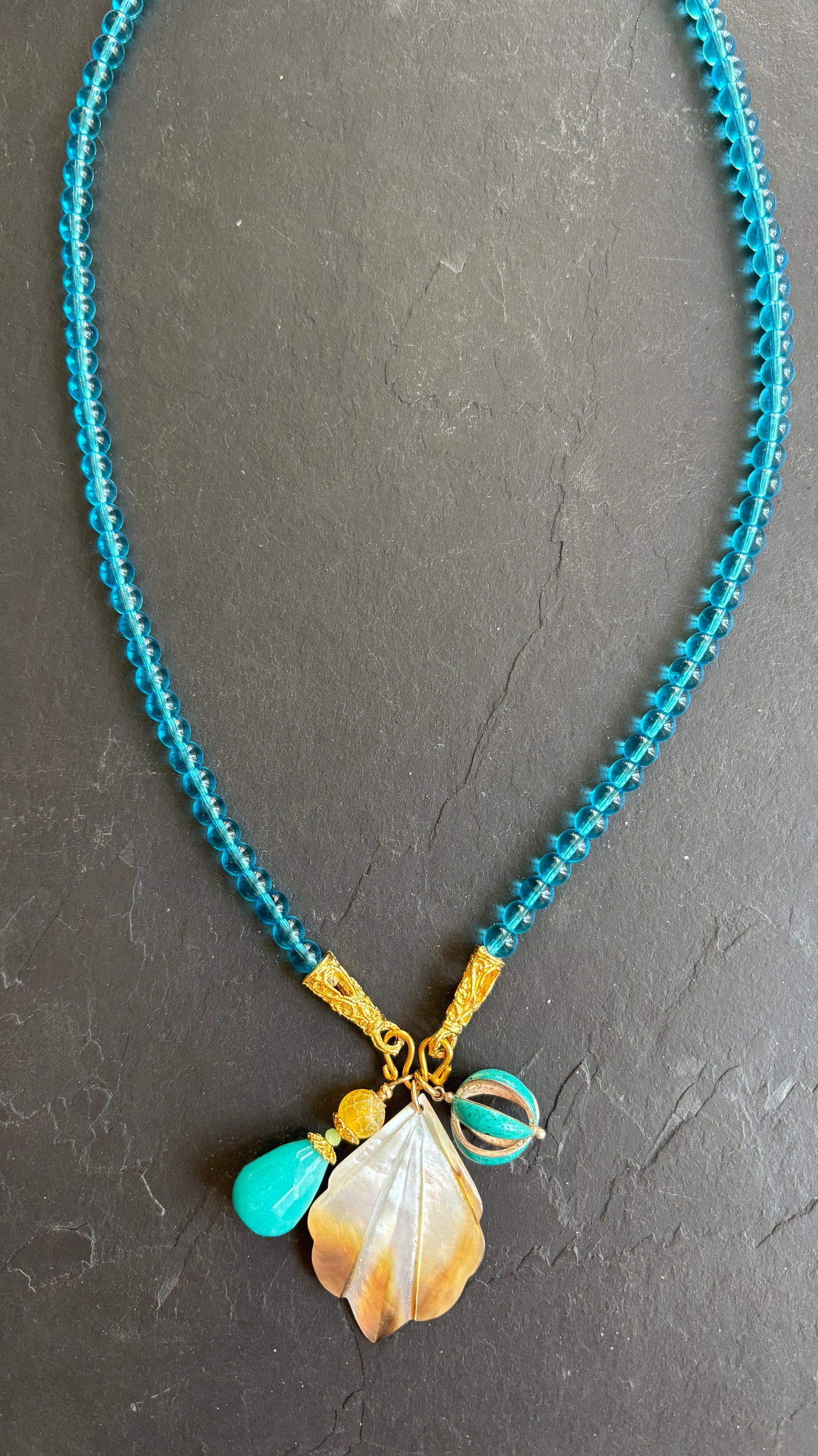 Sautoir turquoise, nacre et agate - blissparis