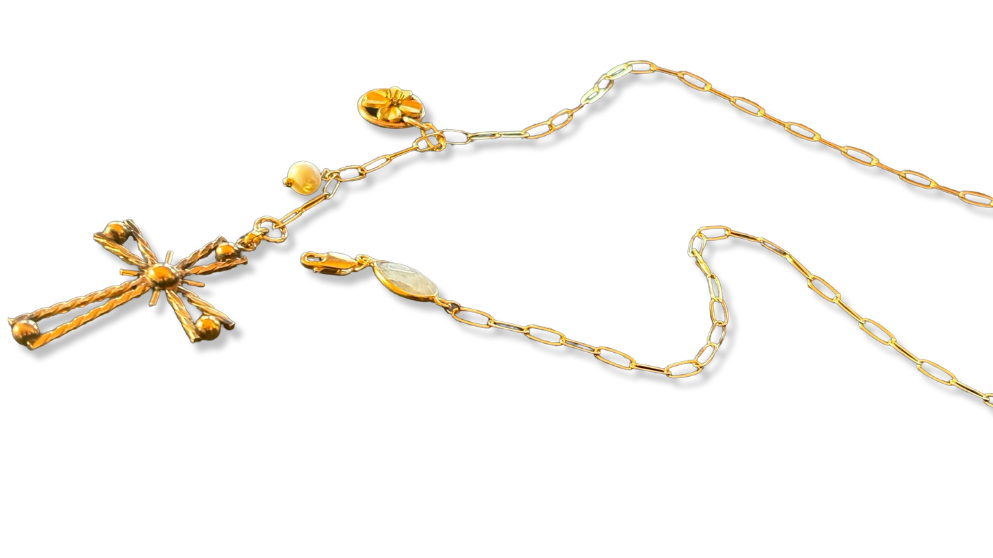 Collier lasso, Pierre de lune et Croix années 50