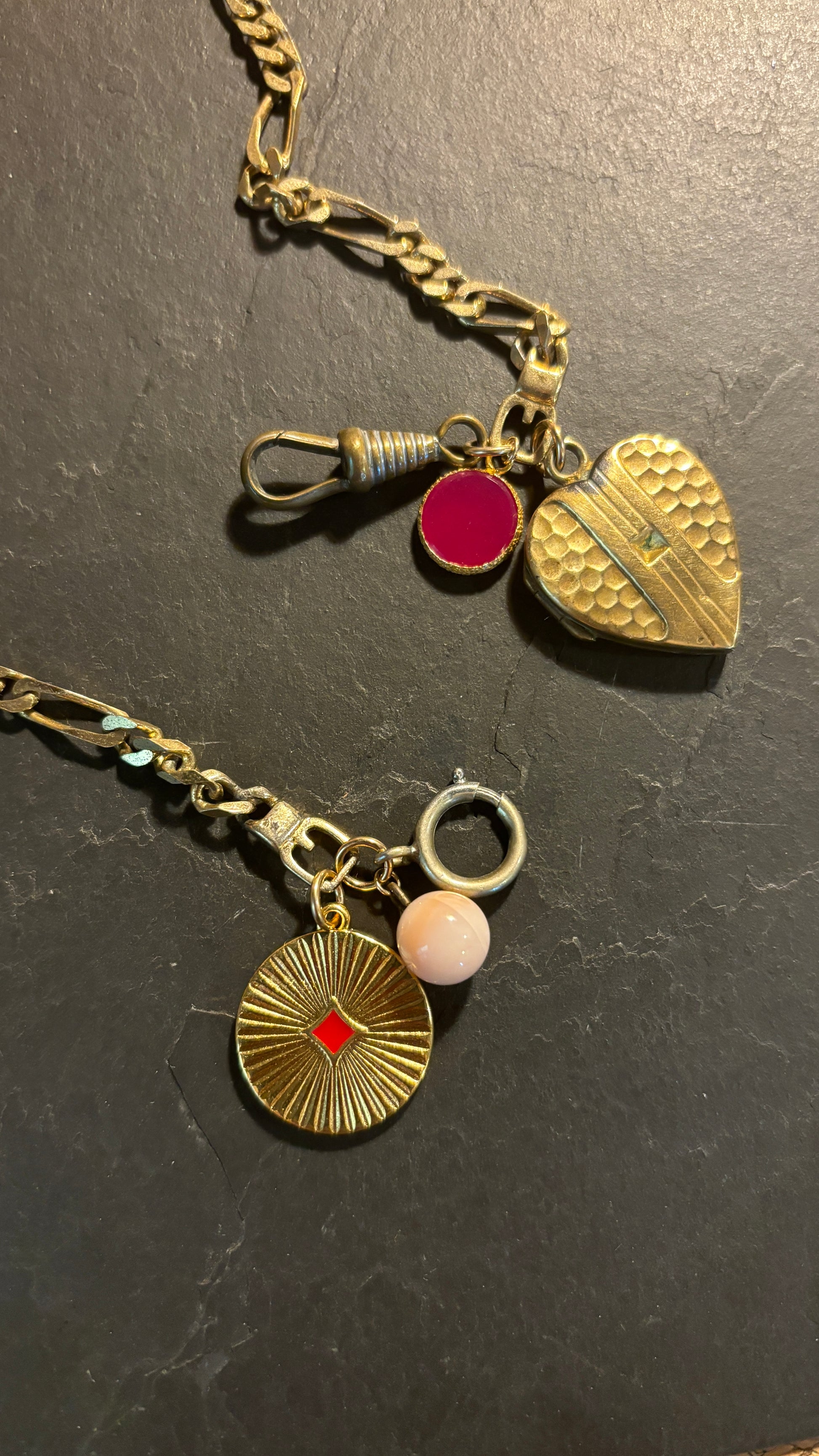 Collier gourmette, cœur à secret et agate rose - blissparis